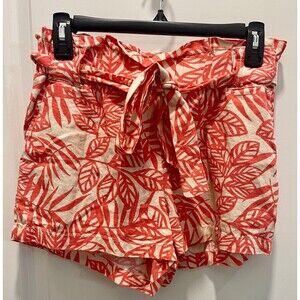 Cali 1850 Belted Paperbag Shorts Linen Blend Ladies Small Orange/Beige